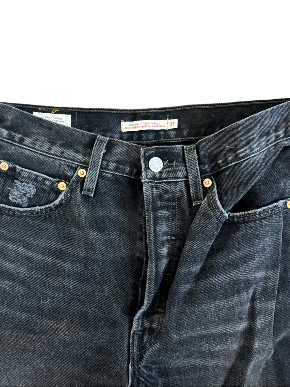 Levi's Black Ribcage Distressed Straight Leg Jeans Size 27 - Picture 4 of 10